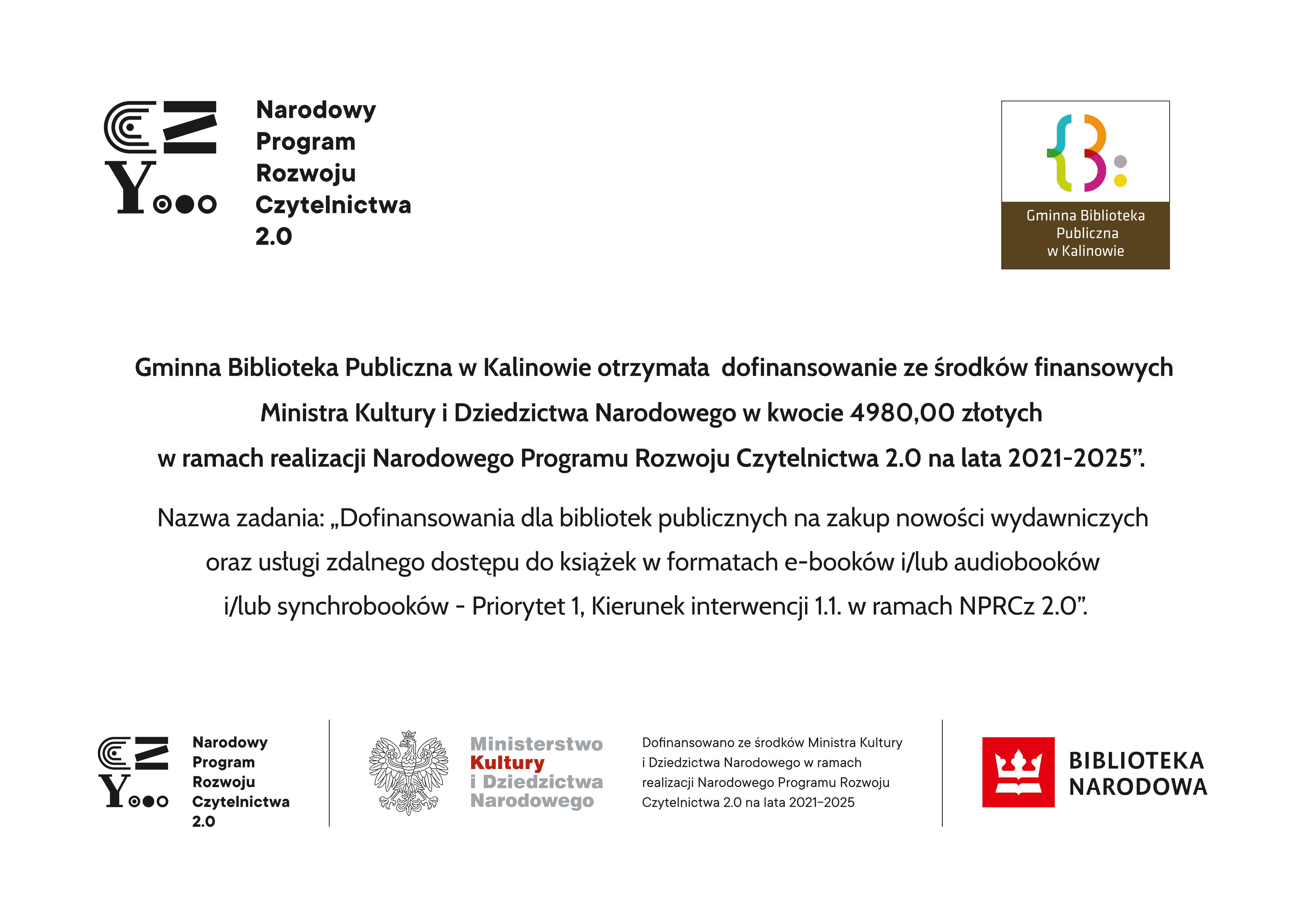 informacja dotycząca dotacji dla biblioteki