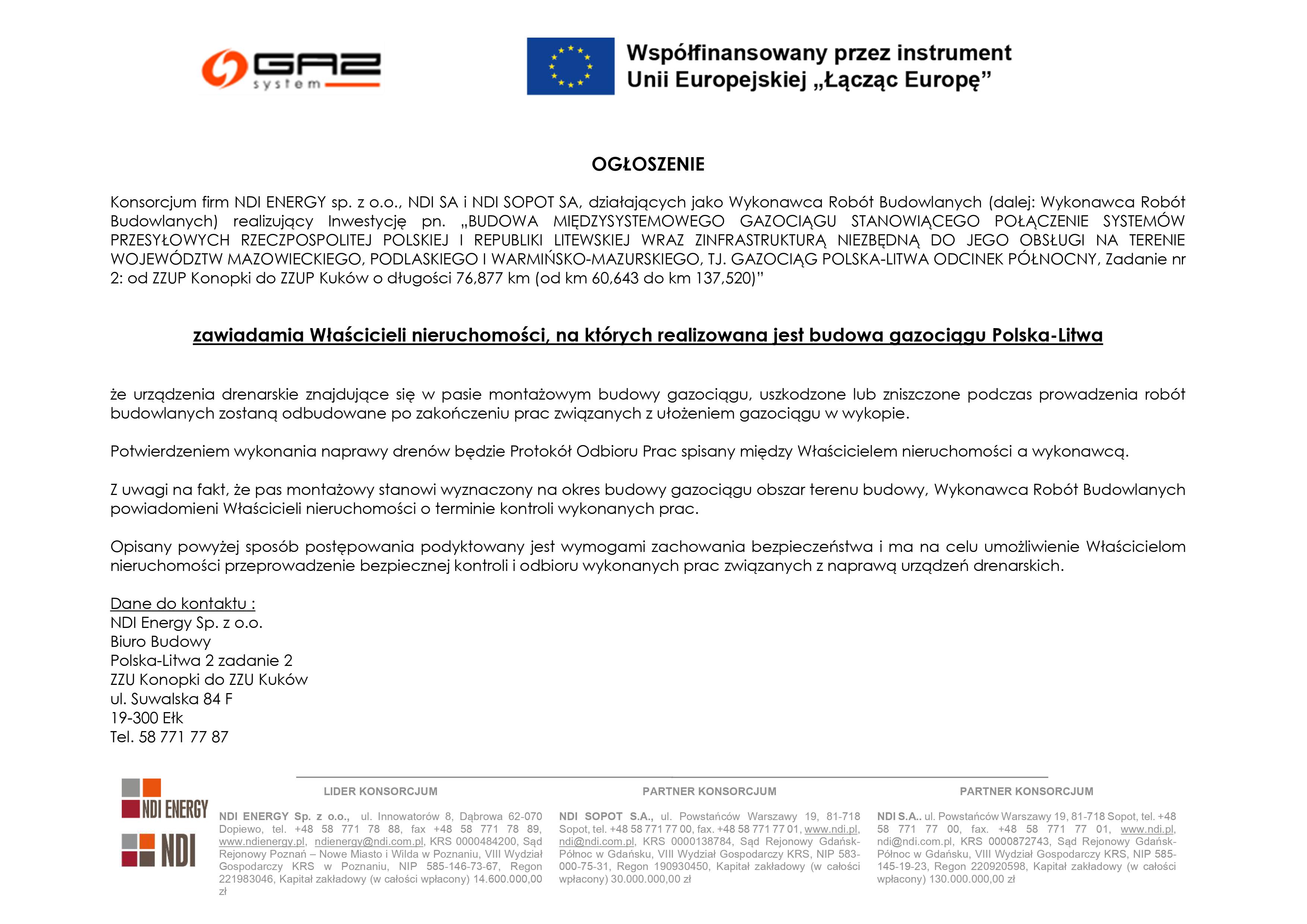 ogłoszenie odbudowa drenów