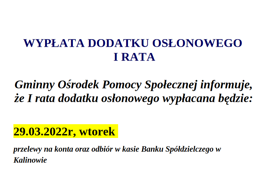 Wypłata dodatku osłonowego I rata