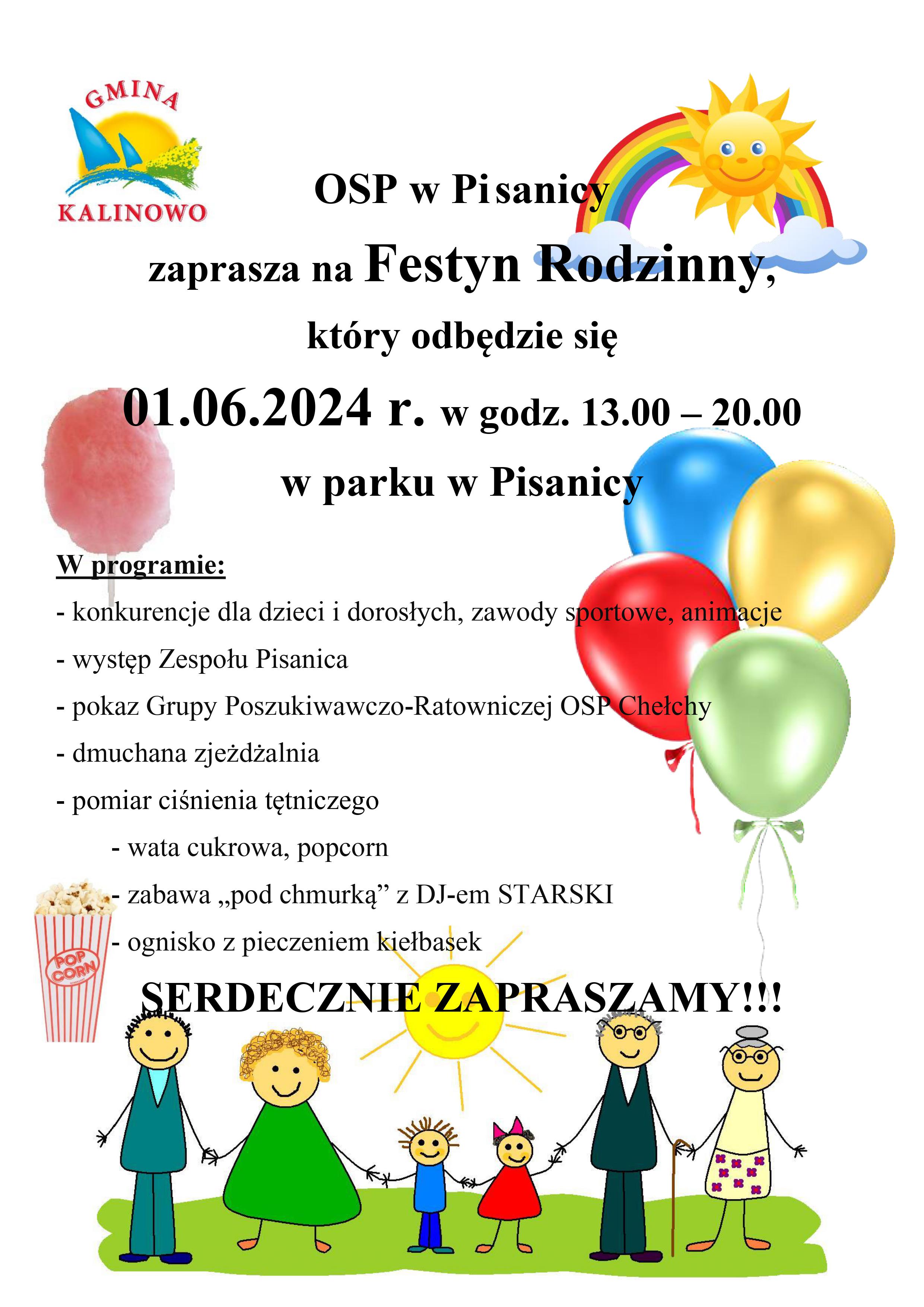 plakat dot. festynu rodzinnego w Pisanicy