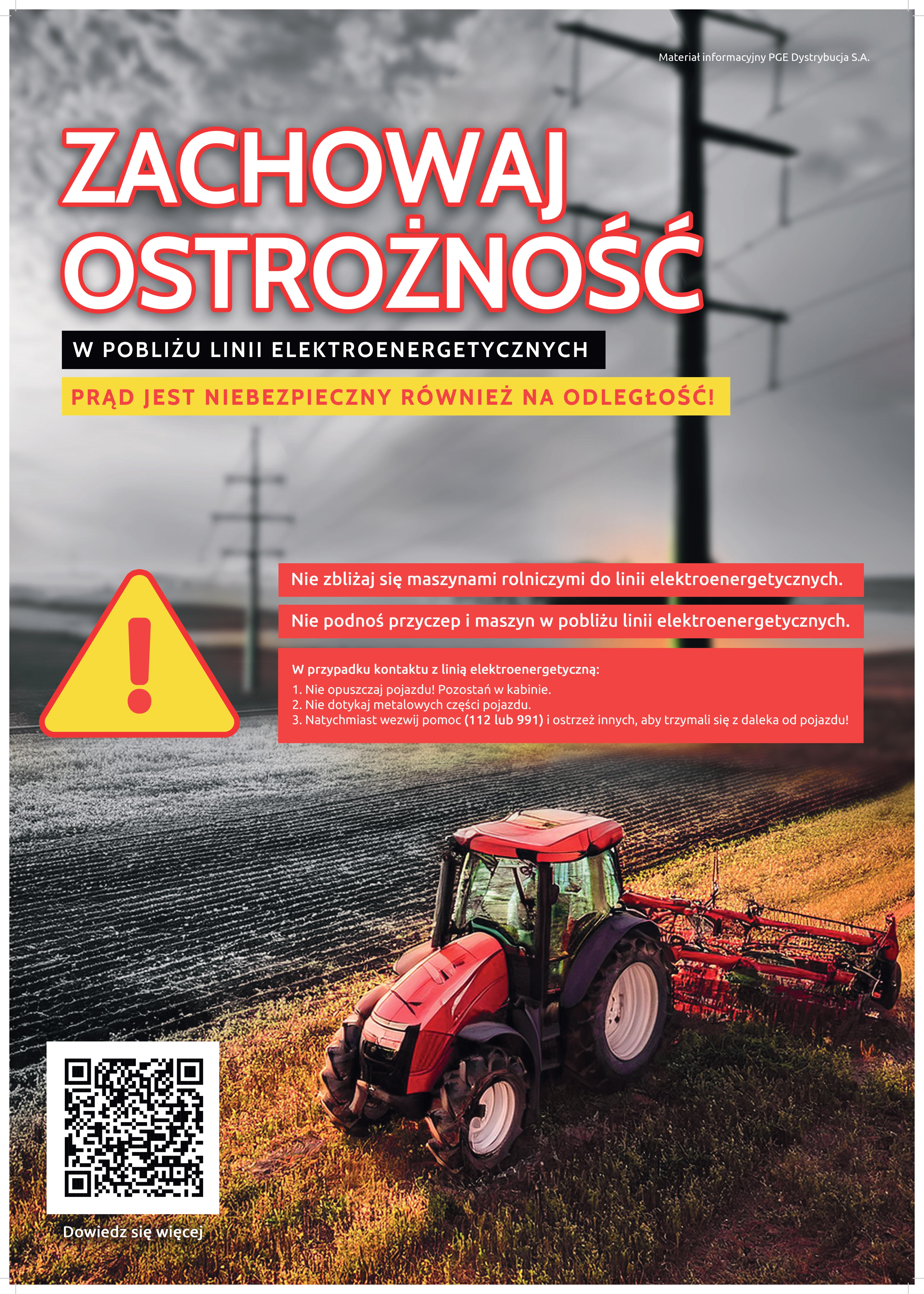 plakat dot. pracy w&nbsp;pobliżu linii elektroenergetycznych
