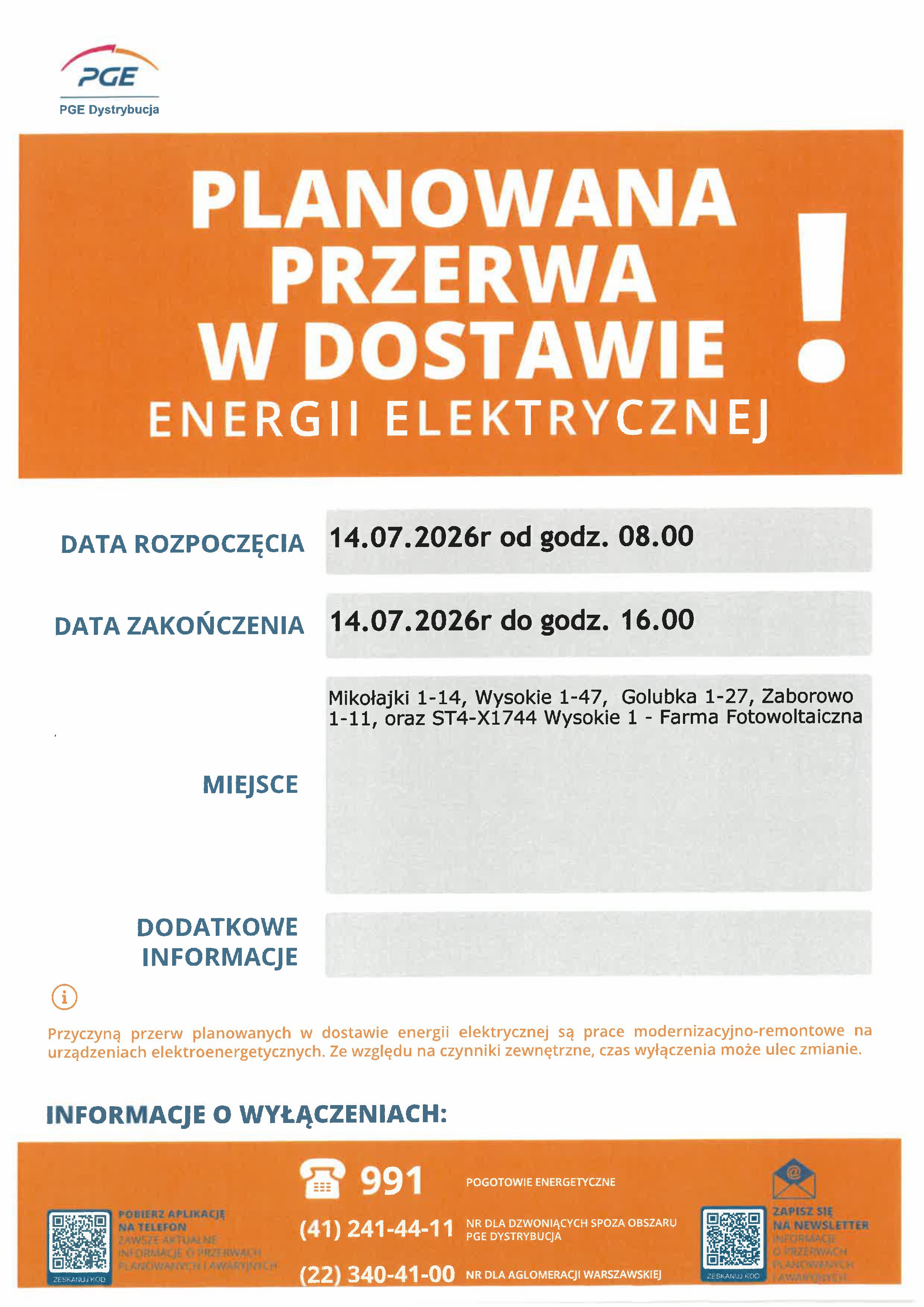 planowane wyłaczenia prądu