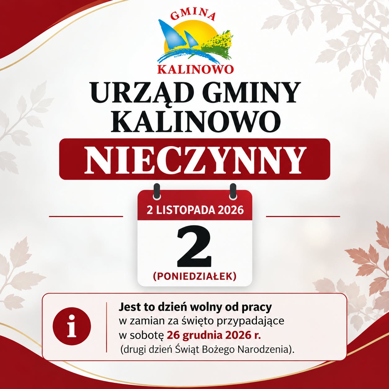inf. Urząd nieczynny 2 listopada