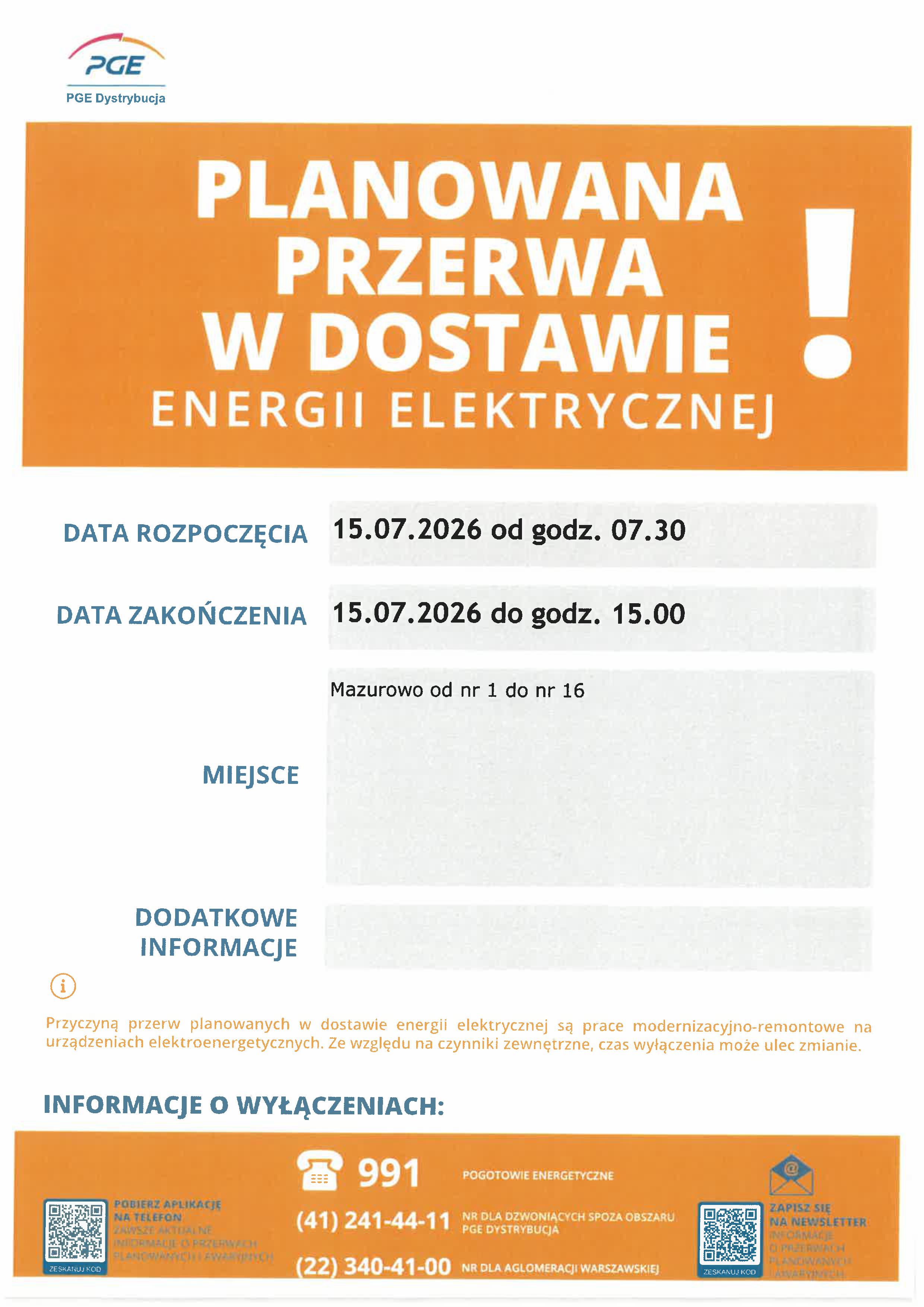 planowane wyłączenia prądu