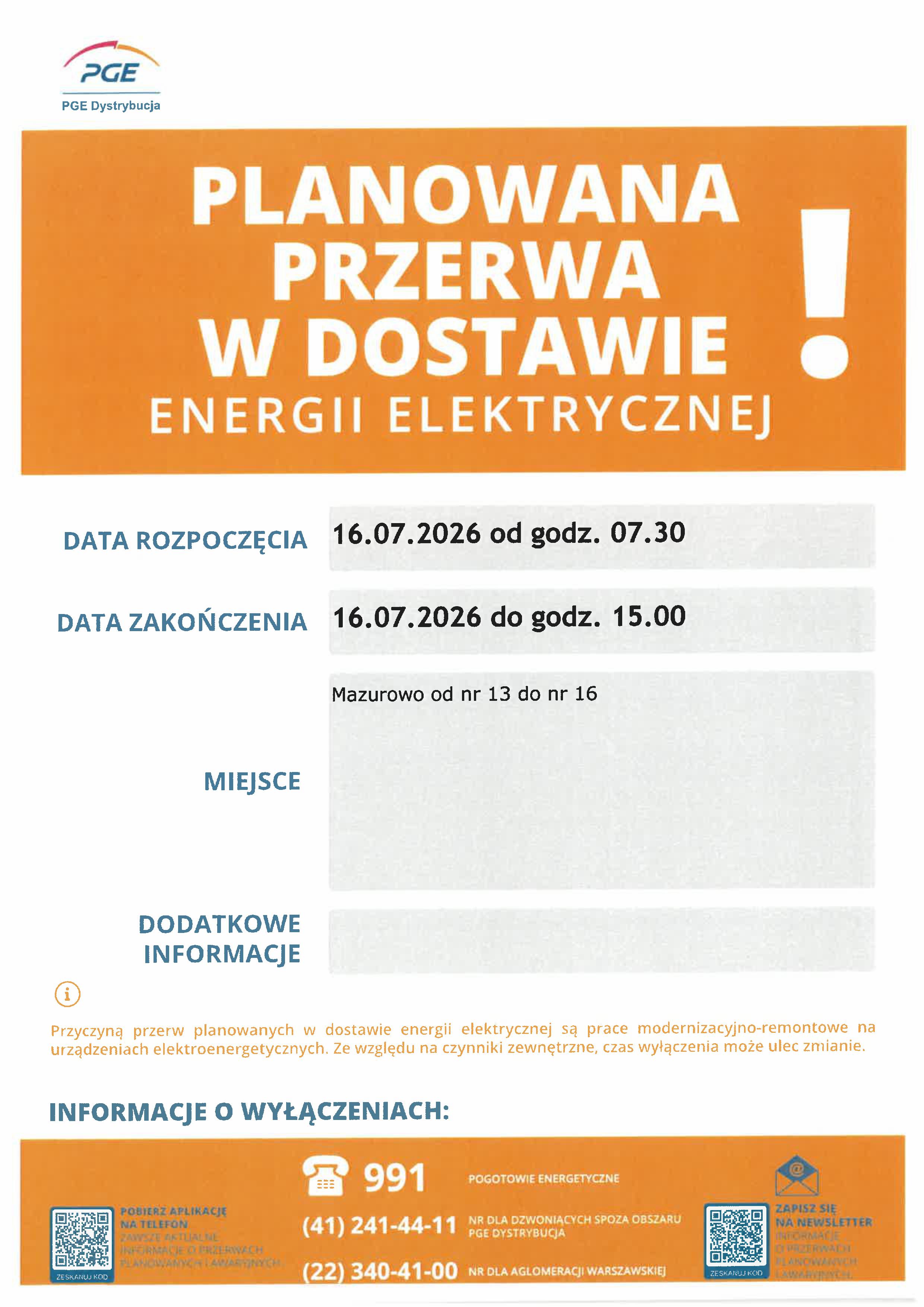 planowane wyłączenia prądu