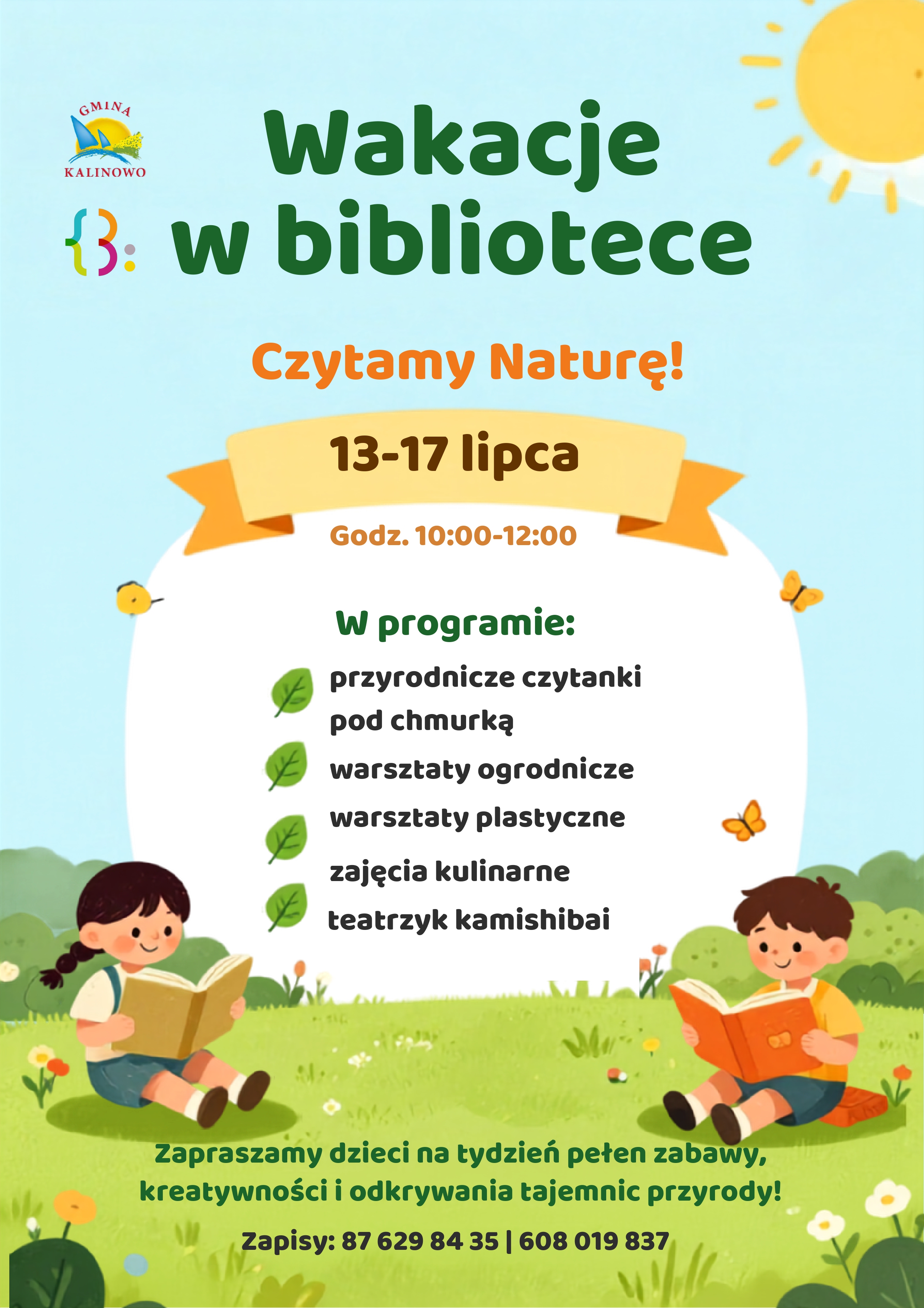 plakat inf o&nbsp;wakacjach w&nbsp;bibliotece