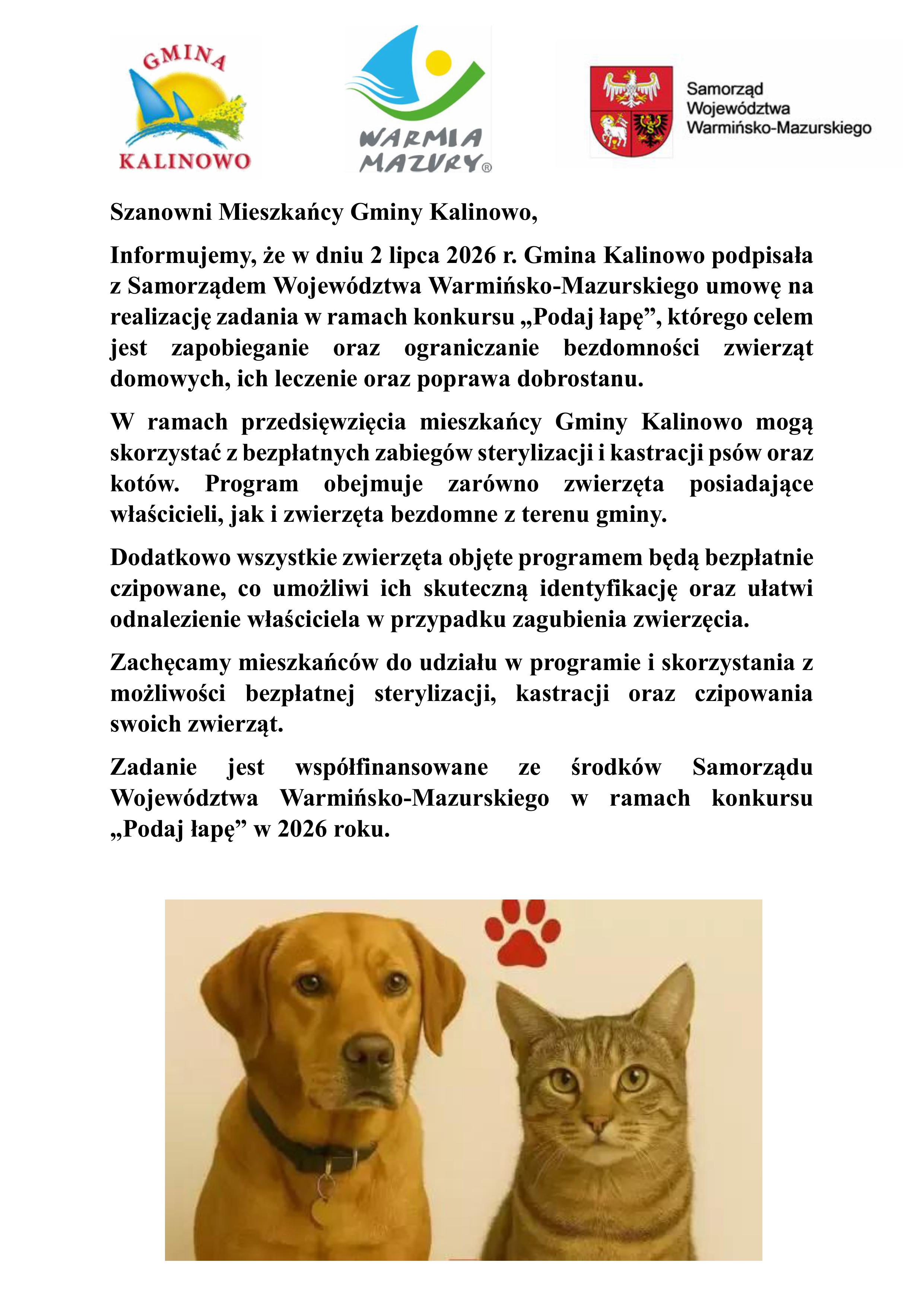 plakat dot. finansowania zadania Podaj łapę