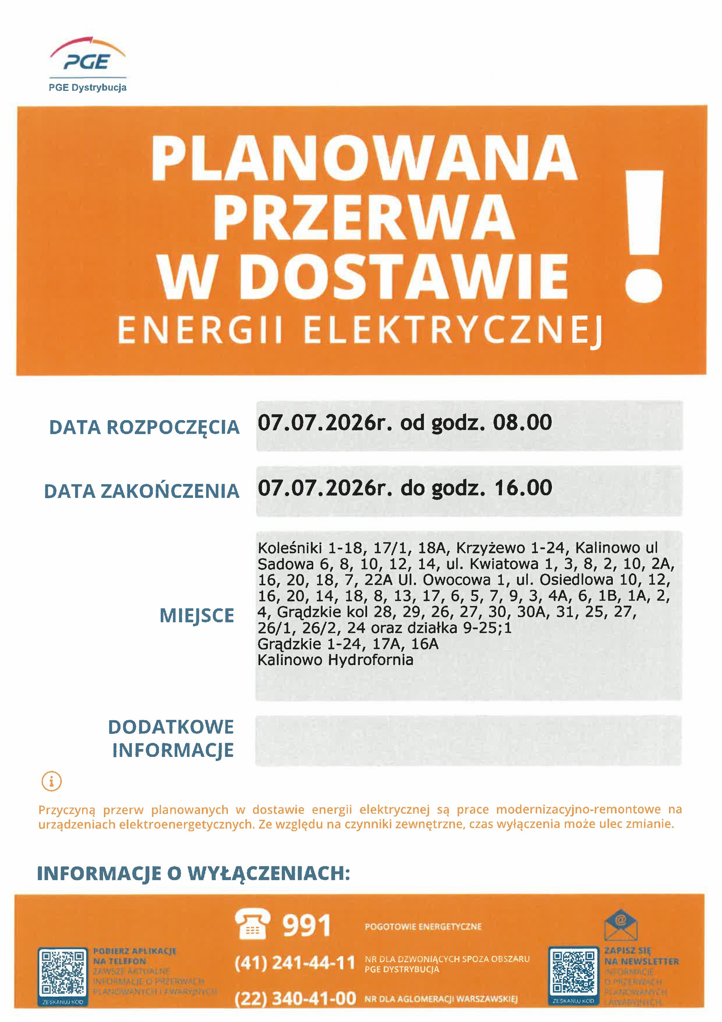 wyłączenia PGE